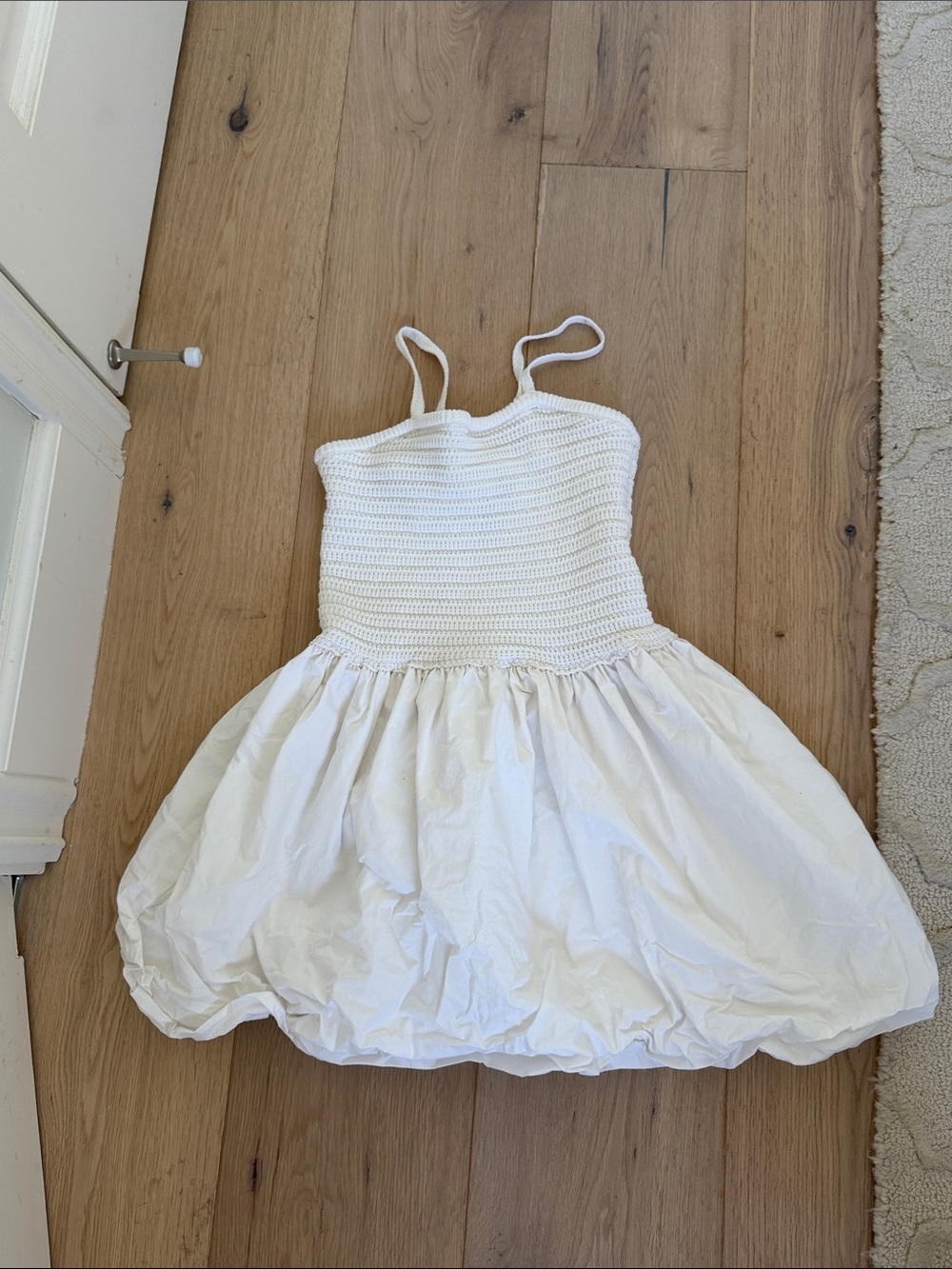 Girls' White Crochet Bodice Bubble Dress